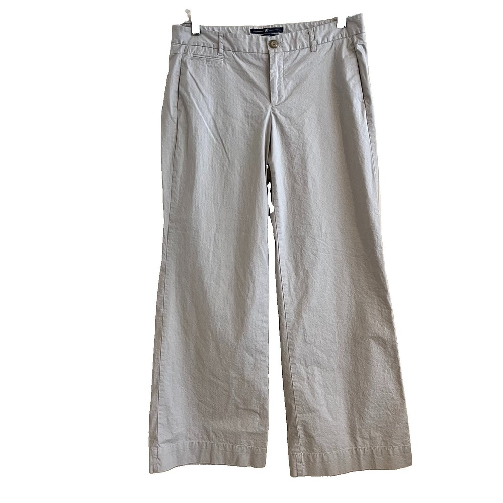 Gap Wide Leg Trousers Sz 10 Reg Light Khaki Office Casual Minimalist Chic